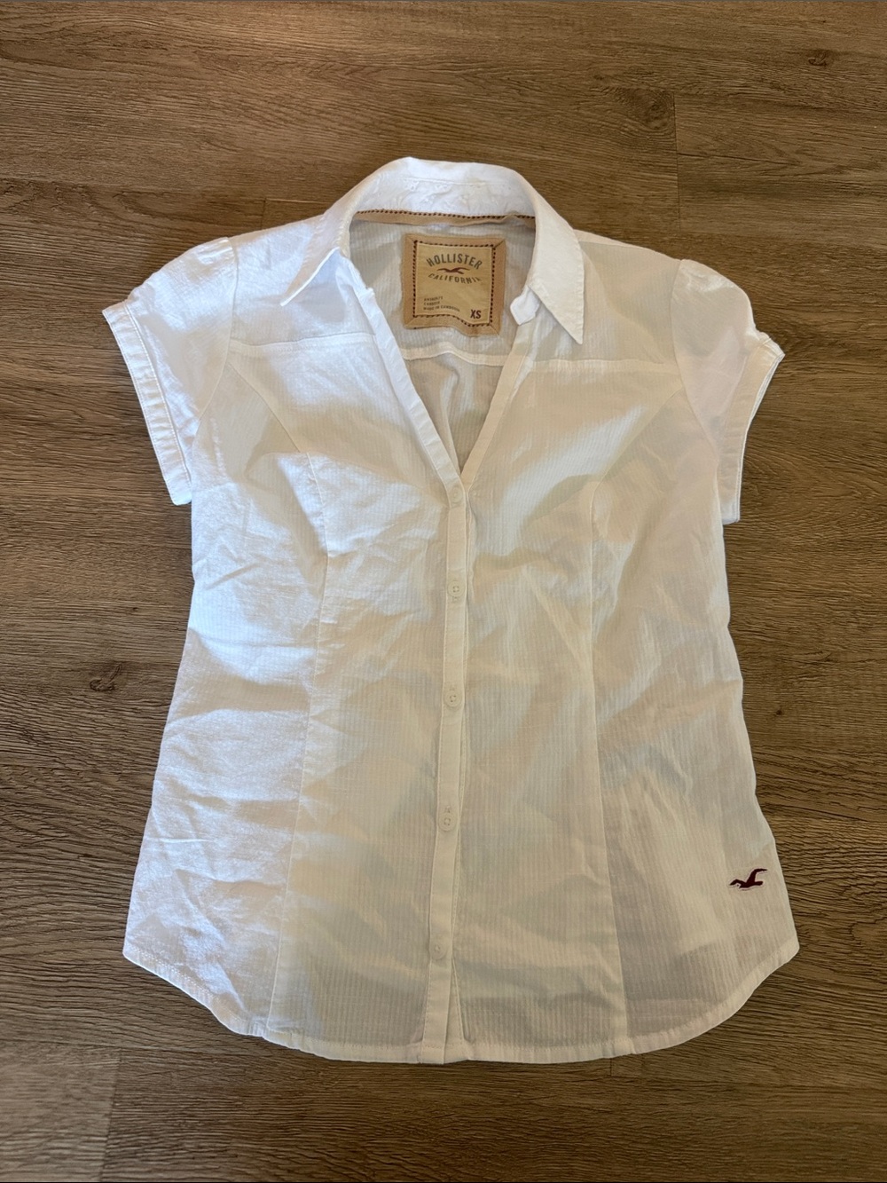 Hollister White Cap Sleeve Button-Front Shirt with Logo